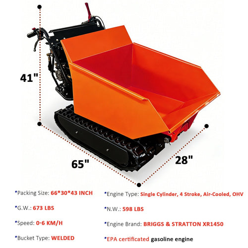 1100lbs Capacity 10HP Gas Powered Track Mini Dumper