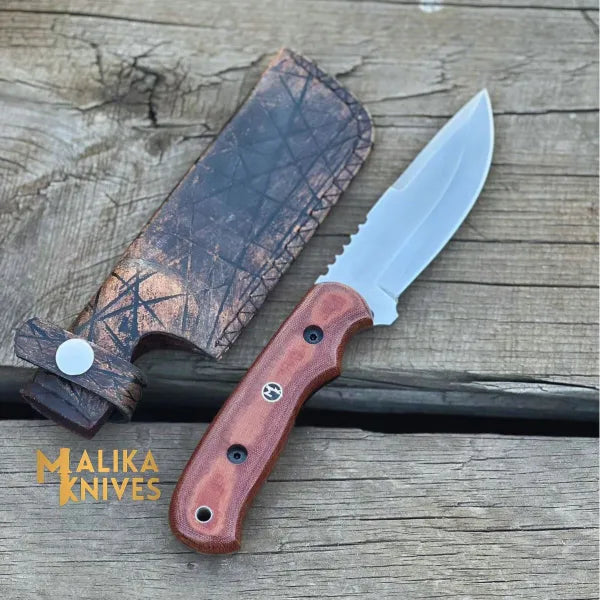 Hunter Point Blue Creek Hunting Knife with Custom Leather Sheath - Artisan-Made Survival Gear - 0330