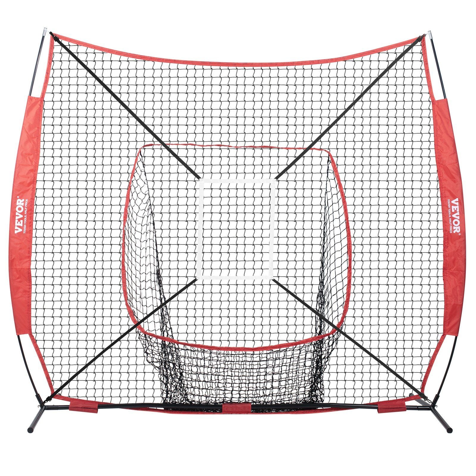 7x7 ft Baseball Softball Practice Net, Portable Baseball Training Net for Hitting Batting Catching Pitching, Backstop Baseball Equipment with Bow Frame, Carry Bag, Strike Zone, Ball, Batting Tee